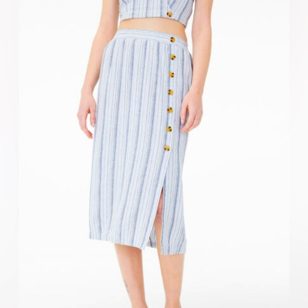 Aeropostale Blue Striped Midi Skirt with Buttons
